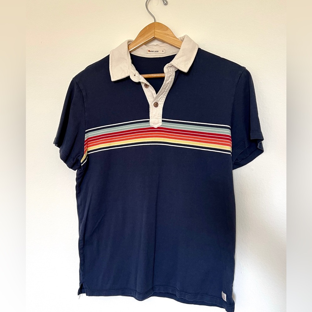 Marine Layer Navy Polo with Multicolor Stripes